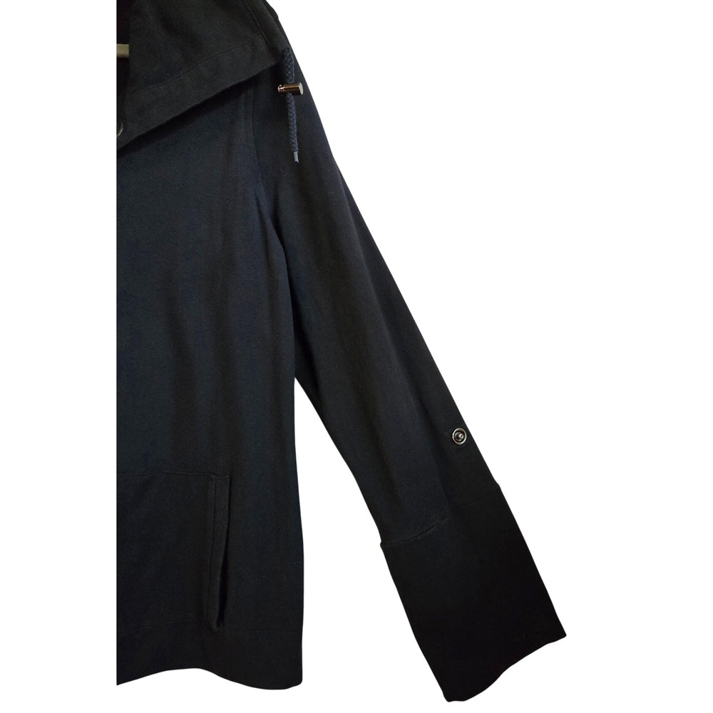 Charter Club Relaxed Black Funnel Neck Snap Front Jacket Tab Sleeve Womens M - Picture 4 of 9